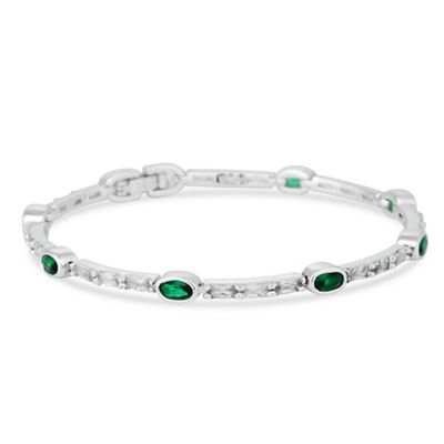Green oval cubic zirconia link bracelet